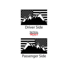 Load image into Gallery viewer, Tactical Decals USA Flag w/Mountain Peak Scene Decal for 2007-2020 4-Door Jeep Wrangler Hardtop Windows - Matte Black
