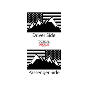 Tactical Decals USA Flag w/Mountain Peak Scene Decal for 2007-2020 4-Door Jeep Wrangler Hardtop Windows - Matte Black