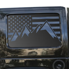 Load image into Gallery viewer, Tactical Decals USA Flag w/Mountain Peak Scene Decal for 2007-2020 4-Door Jeep Wrangler Hardtop Windows - Matte Black
