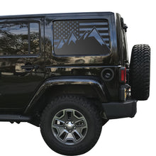 Load image into Gallery viewer, Tactical Decals USA Flag w/Mountain Peak Scene Decal for 2007-2020 4-Door Jeep Wrangler Hardtop Windows - Matte Black

