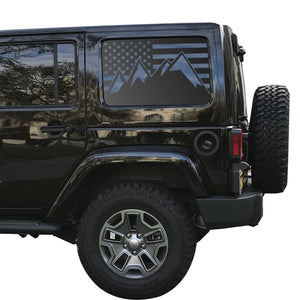 Tactical Decals USA Flag w/Mountain Peak Scene Decal for 2007-2020 4-Door Jeep Wrangler Hardtop Windows - Matte Black