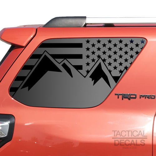 Tactical Decals USA Flag w/ Mountain Peaks Decal for 2010 - 2020 Toyota 4Runner Windows - Matte Black
