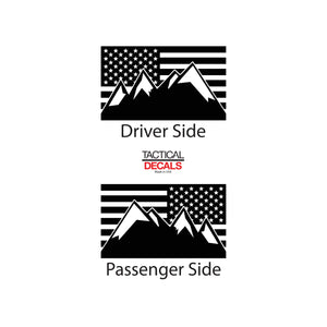 Tactical Decals USA Flag w/ Mountain Peak Scene Decal for 2016 - 2020 Toyota tacoma Rear Door Windows - Matte Black