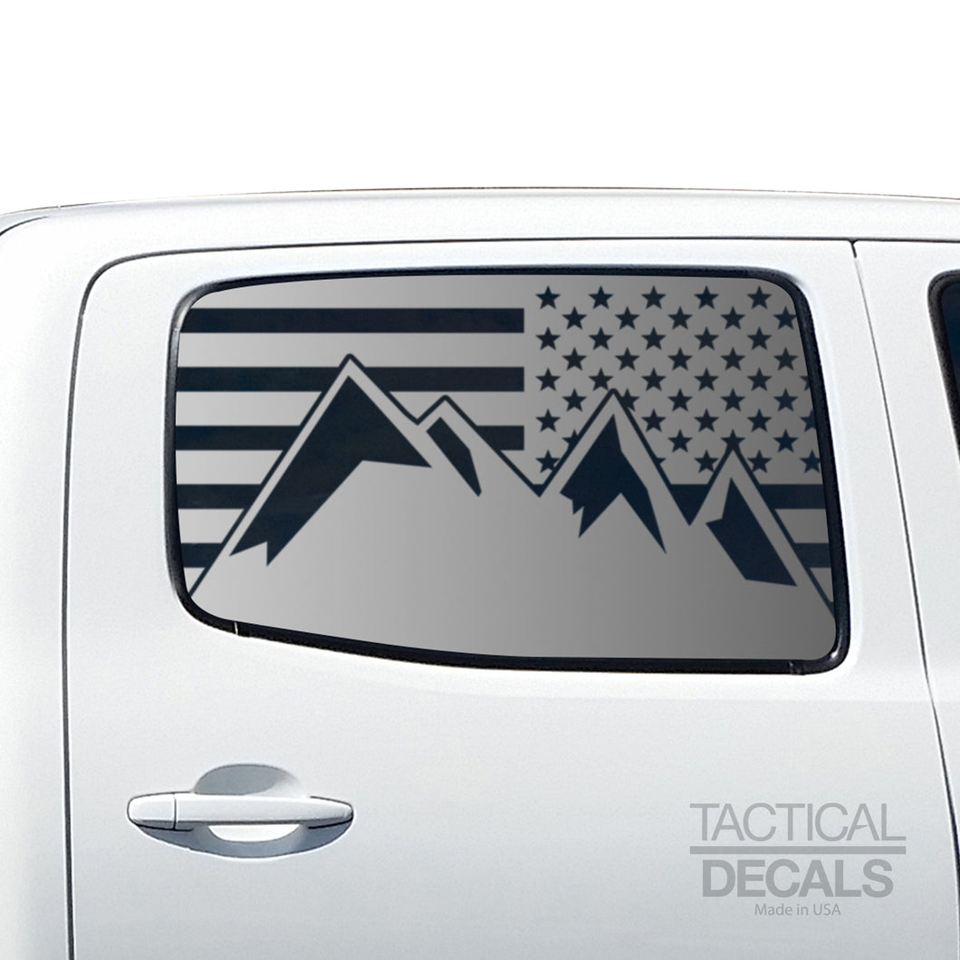 Tactical Decals USA Flag w/ Mountain Peak Scene Decal for 2016 - 2020 Toyota tacoma Rear Door Windows - Matte Black