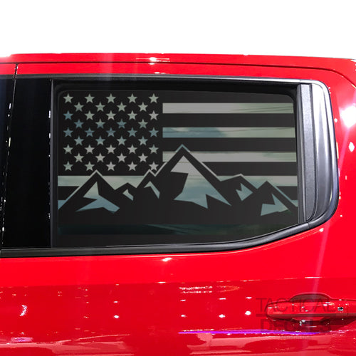 Tactical Decals USA Flag w/Mountain Scene v3 Decal for 2020 Chevy Silverado Rear Door Windows - Matte Black