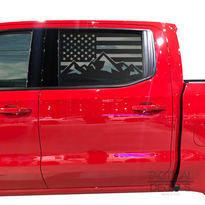 Tactical Decals USA Flag w/Mountain Scene v3 Decal for 2020 Chevy Silverado Rear Door Windows - Matte Black