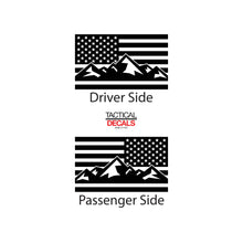 Load image into Gallery viewer, Tactical Decals USA Flag w/ Mountain Scene v3 Decal for 2005 - 2015 Toyota tacoma Rear Door Windows - Matte Black
