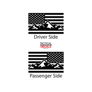 Tactical Decals USA Flag w/ Mountain Scene v3 Decal for 2005 - 2015 Toyota tacoma Rear Door Windows - Matte Black