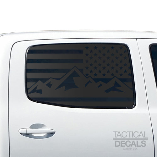 Tactical Decals USA Flag w/ Mountain Scene v3 Decal for 2005 - 2015 Toyota tacoma Rear Door Windows - Matte Black