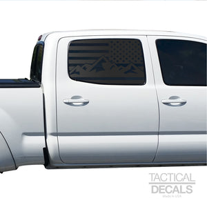 Tactical Decals USA Flag w/ Mountain Scene v3 Decal for 2005 - 2015 Toyota tacoma Rear Door Windows - Matte Black