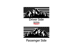 USA Flag w/Mountain Scene Decal for 2007-2020 2-Door Jeep Wrangler Hardtop Windows - Matte Black