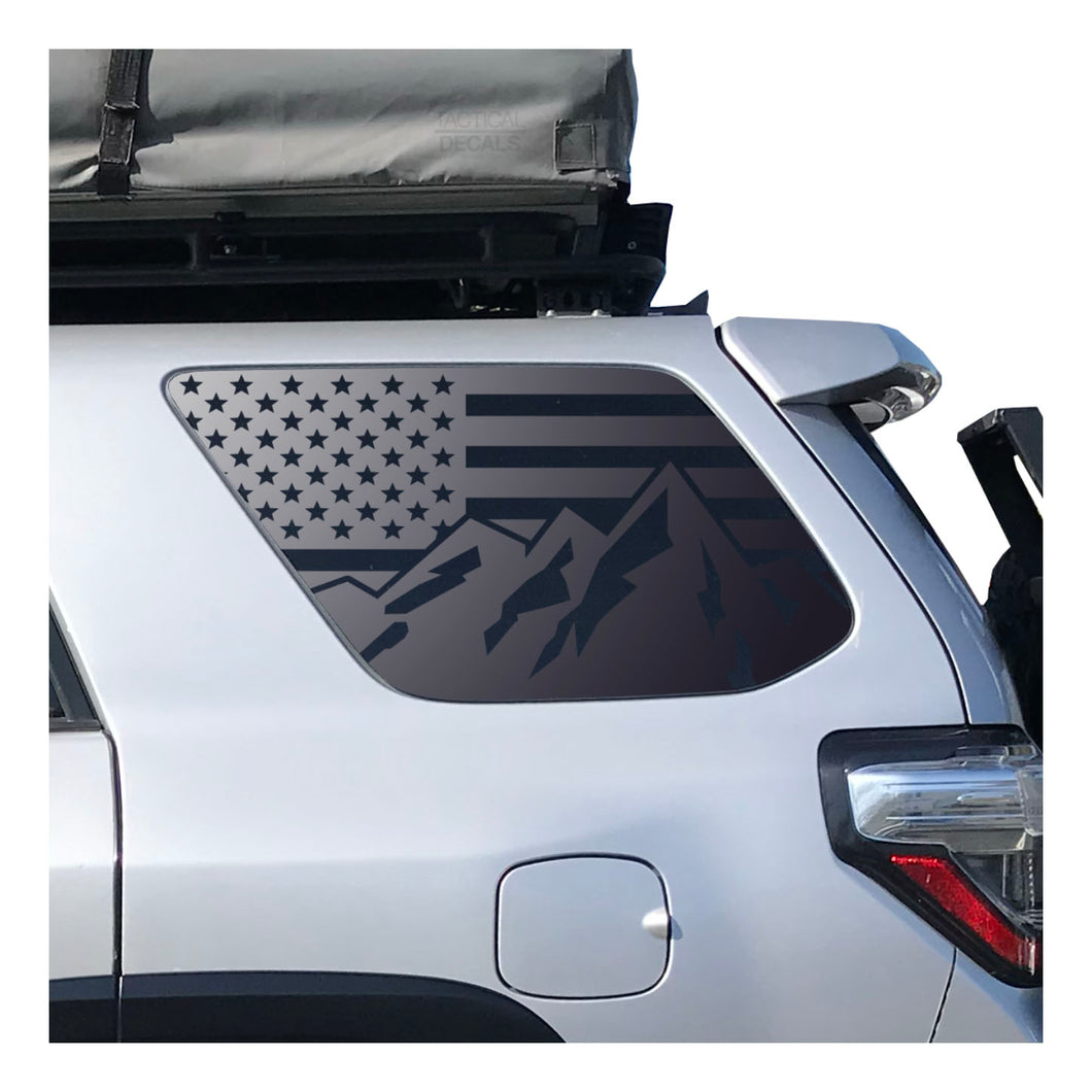 USA Flag w/ Mountain design Decal for 2010 - 2023 Toyota 4Runner Windows - Matte Black