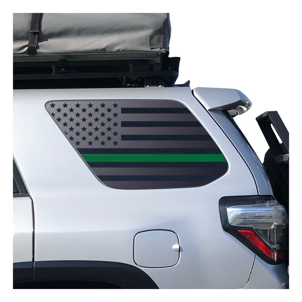 USA Flag w/ Green Line design Decal for 2010 - 2023 Toyota 4Runner Windows - Matte Black