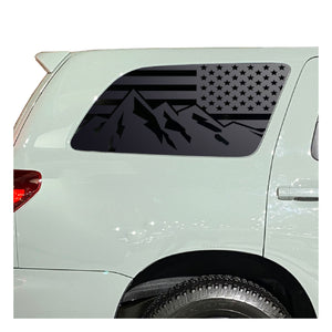 USA Flag w/ Mountain Scene Decal for 2008 - 2022 Toyota Sequoia Rear Windows - Matte Black
