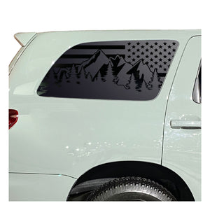 USA Flag w/ Mountain Scene Decal for 2008 - 2022 Toyota Sequoia Rear Windows - Matte Black