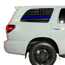 Load image into Gallery viewer, Distressed USA Flag w/ Blue Line Decal for 2008 - 2022 Toyota Sequoia Rear Windows - Matte Black
