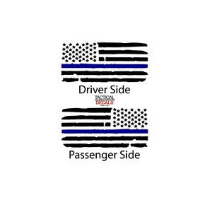 Distressed USA Flag w/ Blue Line Decal for 2008 - 2022 Toyota Sequoia Rear Windows - Matte Black