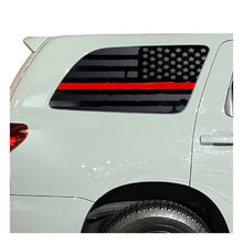 Load image into Gallery viewer, Distressed USA Flag w/ Red Line Decal for 2008 - 2022 Toyota Sequoia Rear Windows - Matte Black
