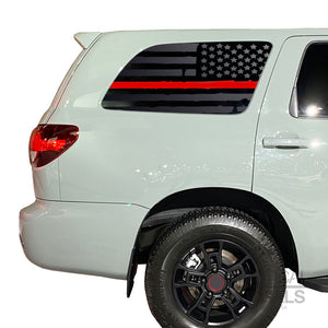 Distressed USA Flag w/ Red Line Decal for 2008 - 2022 Toyota Sequoia Rear Windows - Matte Black