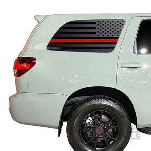 USA Flag w/ Red Line Decal for 2008 - 2022 Toyota Sequoia Rear Windows - Matte Black