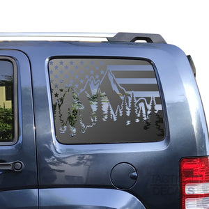 USA Flag w/Mountain Scene Decal for 2008-2012 Jeep Liberty 3rd Windows - Matte Black