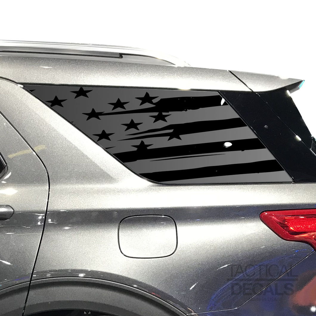 Tactical Decals Distressed USA Flag Decal for 2020 Ford Explorer 3rd Windows - Matte Black