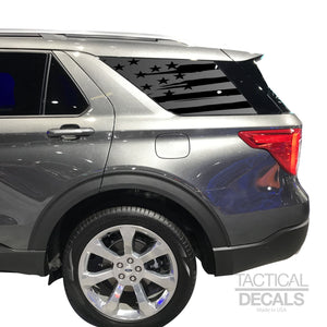 Tactical Decals Distressed USA Flag Decal for 2020 Ford Explorer 3rd Windows - Matte Black