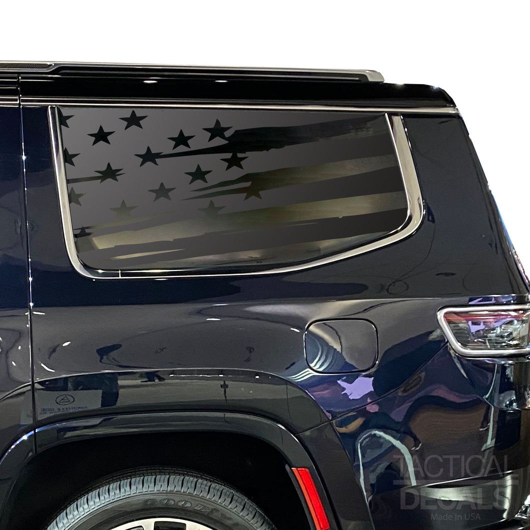 Distressed USA Flag Decal for 2022-2024 Jeep Grand Wagoneer 3rd Windows - Matte Black