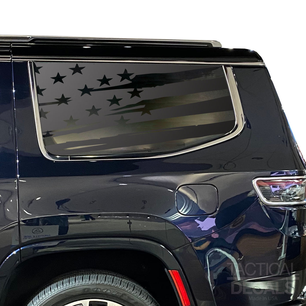 Distressed USA Flag Decal for 2022-2023 Jeep Grand Wagoneer 3rd Windows - Matte Black
