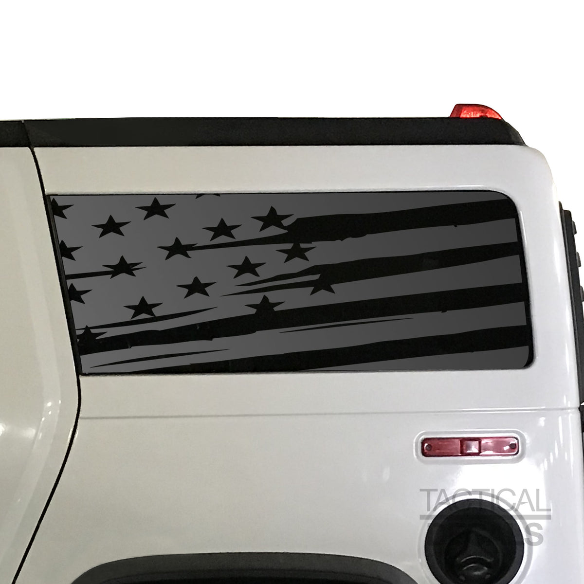 thumbnail interactive-video image 1 of Distressed American Flag Decal For Hummer H3 (2006-2010) - Window Sticker QR3-HH3 1 of 5