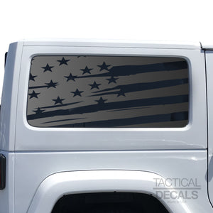 Tactical Decals Distressed USA Flag Decal for 2007-2020 2-Door Jeep Wrangler Hardtop Windows - Matte Black