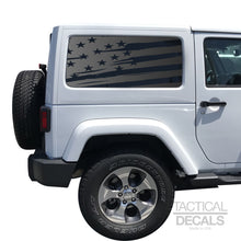 Load image into Gallery viewer, Tactical Decals Distressed USA Flag Decal for 2007-2020 2-Door Jeep Wrangler Hardtop Windows - Matte Black
