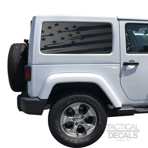 Tactical Decals Distressed USA Flag Decal for 2007-2020 2-Door Jeep Wrangler Hardtop Windows - Matte Black