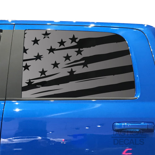Tactical Decals Distressed USA Flag Decal for 2005-2020 Ram 2500 Power Wagon Rear Door Windows - Matte Black