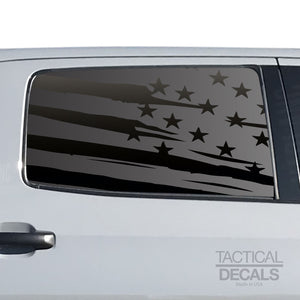 Tactical Decals Distressed USA Flag Decal for 2014 - 2020 Toyota Tundra Rear Door Windows - Matte Black