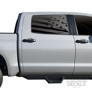 Distressed USA Flag Decal for 2014 - 2020 Toyota Tundra Rear Door Windows - Matte Black