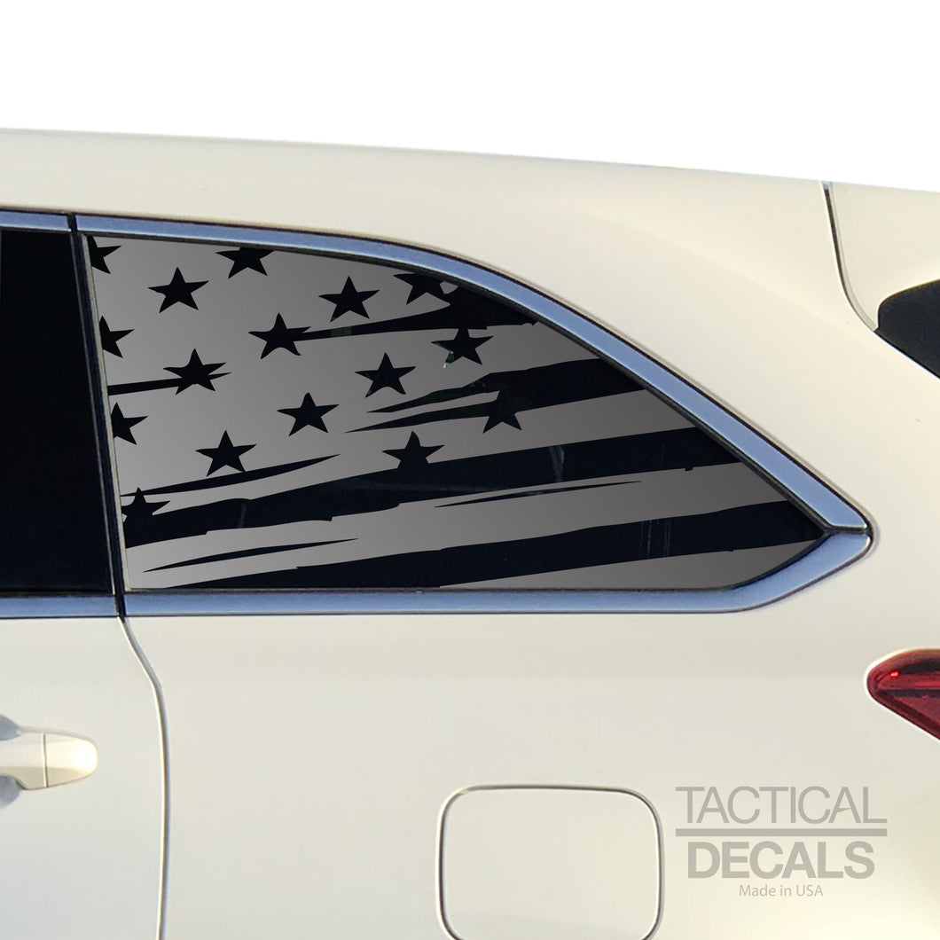 Tactical Decals Distressed USA Flag Decal for 2014-2019 Toyota Highlander 3rd Windows - Matte Black