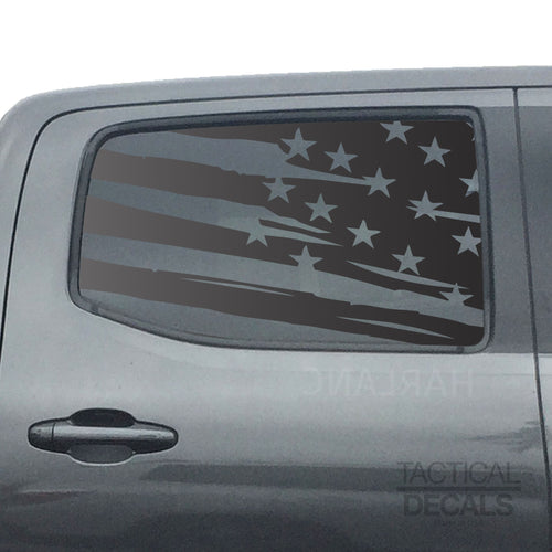 Tactical Decals Distressed USA Flag Decal for 2016 - 2020 Toyota tacoma Rear Door Windows - Matte Black