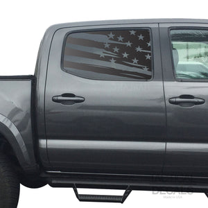 Tactical Decals Distressed USA Flag Decal for 2016 - 2020 Toyota tacoma Rear Door Windows - Matte Black